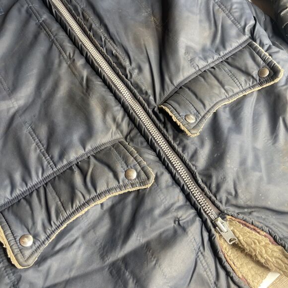 VTG 70s Cal Craft Blue Sherpa Western Jacket Mens Sz 2XL XL Nylon Distressed - Picture 7 of 15